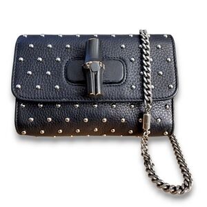 Gucci Miss Bamboo Studded Calfskin Crossbody Bag Black